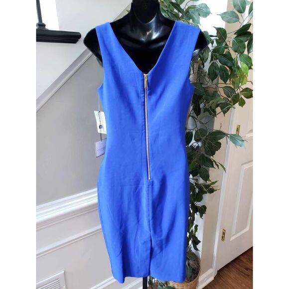 Laundry by Shelli Segal Midi Dress Womens Size 6 Blue Asymmetric Neck Sleeveless - Picture 8 of 14